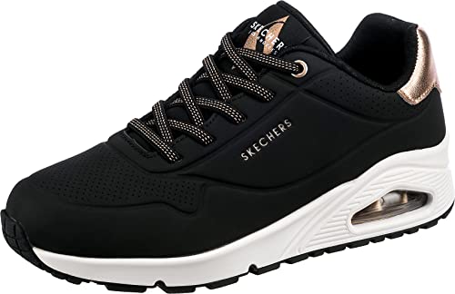 Skechers Damen Uno Shimmer Away Sneaker, Black Durabuck Rose Gold Duraleather Trim, 36 EU von Skechers