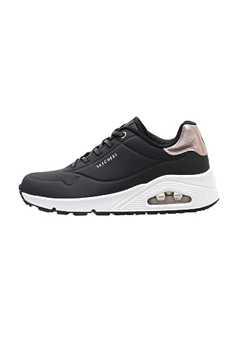 Skechers Damen Uno Shimmer Away Sneaker, Black Durabuck Rose Gold Duraleather Trim, 37.5 EU von Skechers