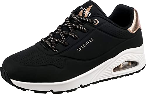 Skechers Damen Uno Shimmer Away Sneaker, Black Durabuck Rose Gold Duraleather Trim, 41 EU Skechers Damen Uno Shimmer Away Sneaker, Black Durabuck Rose Gold Duraleather Trim, 41 EU von Skechers