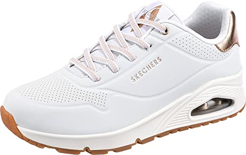 Skechers Damen Uno Shimmer Away sneakers, White Durabuck Rose Gold Duraleather Trim, 37 EU von Skechers