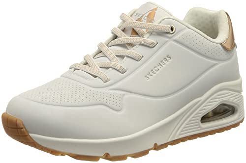 Skechers Damen Uno Shimmer Away Sneaker, White Durabuck Rose Gold Duraleather Trim, 37.5 EU von Skechers