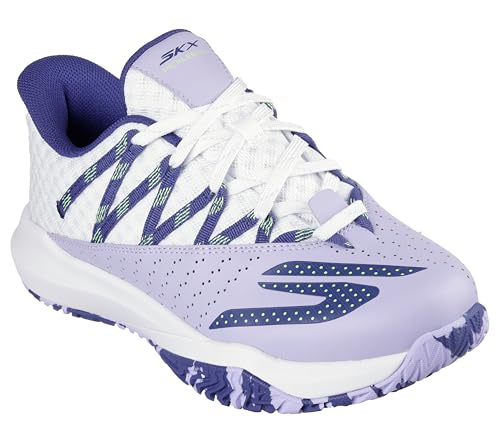 Skechers Damen Viper Court Rally Sneaker, Weißes Leder, lila Netzstoff, 38.5 EU Skechers Damen Viper Court Rally Sneaker, Weißes Leder, lila Netzstoff, 38.5 EU von Skechers