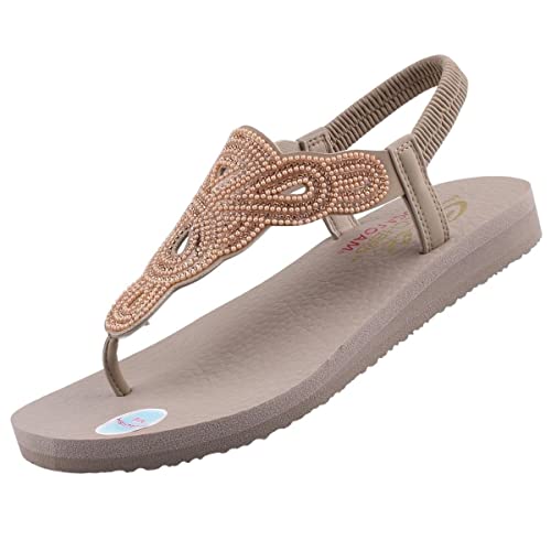 Skechers Damen Zehentrenner Meditation Pearl Perfection Grau/Roségold, Schuhgröße:EUR 36 von Skechers