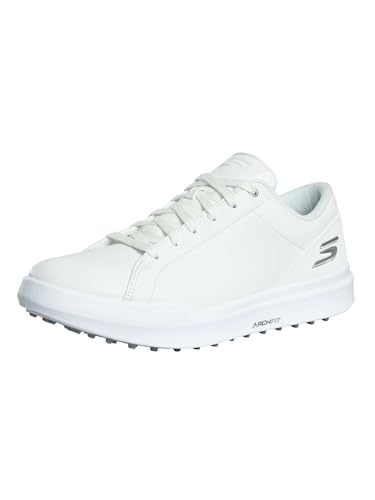 Skechers Men's Drive 6 Arch Leather Relaxed Fit Spikeless Golf Shoe Sneaker, Weiss/opulenter Garten, 45.5 EU von Skechers Go Golf
