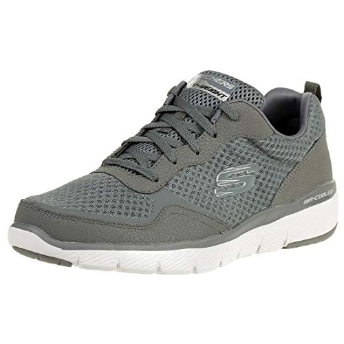 Skechers FLEX ADVANTAGE 3.0 Men’s Low-Top Trainers, Grey (Charcoal Leather/Mesh/Trim Charcoal), 9 UK (43 EU) von Skechers