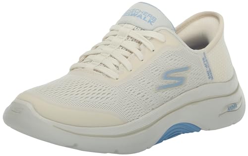Skechers Women's Go Walk Arch Fit 2.0 Valencia Hands Free Slip-ins Sneaker, Natural/Light Blue, 43 EU von Skechers