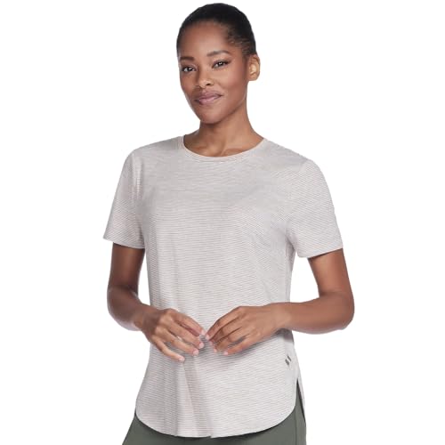 Skechers Go Walk Damen-Tunika, feuchtigkeitsableitend, Go Dri, Egret/Desert Swift Stripe, Klein von Skechers