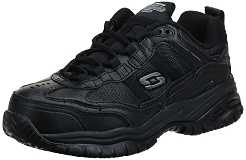 Skechers Herren Arbeit Relaxed Fit Soft Stride Grinnel, Schwarzes Leder, schwarzes Netzgewebe, 50 EU von Skechers