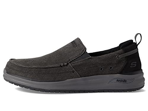 Skechers Herren Arch FIT MELO Port Bow Flacher Slipper, Black Canvas, 47.5 EU von Skechers