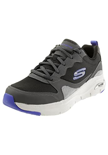 Skechers Herren Arch Fit Sneaker, Grey Leather Black Mesh Blue Trim, 43 EU von Skechers