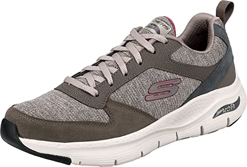 Skechers Herren Arch Fit Sneaker, Tan Leather Mesh Red Trim, 43 EU von Skechers