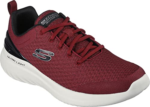 Skechers Herren Bounder 2.0 Nasher Sneaker, Burgunderroter Netzstoff, schwarzer Besatz, 41.5 EU von Skechers