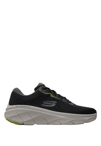 Skechers Herren D'Lux Walker 2.0 Swave Sneaker, Black Engineered Mesh/Synthetic/Lime Trim, 42.5 EU von Skechers
