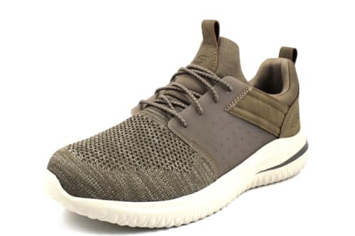 Skechers Herren Delson 3.0 Cicada Sneaker, Khaki Knitted Mesh W Synthetic, 42.5 EU von Skechers