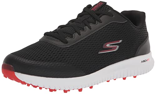 Skechers Herren Elite 5 Range Relaxed Fit Wasserdichter Golfschuh Ohne Spikes Sneaker, schwarz/rot, 47.5 EU von Skechers