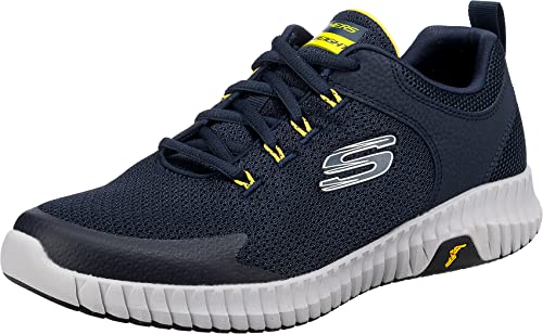 Skechers Herren Elite Flex Prime Take Over Walking-Schuh, Navy Mesh Pu Yellow Trim, 41.5 EU von Skechers