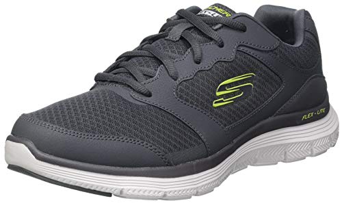 Skechers Herren Flex Advantage 4.0 Sneaker, Charcoal Leather Mesh Pu Trim, 41.5 EU von Skechers