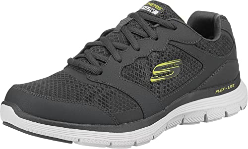 Skechers Herren Flex Advantage 4.0 Sneaker, Charcoal Leather Mesh Pu Trim, 45.5 EU von Skechers