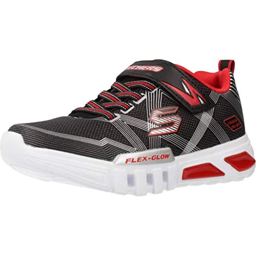 Skechers Herren Flex-Glow Sneaker, Black Textile/Synthetic/Silver & Red Trim, 33.5 EU von Skechers