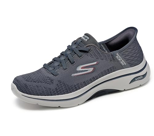 Skechers Herren Freihändige Slip-Ins Go Walk Arch Fit 2.0 Grand Select 2 Sneaker, Anthrazit und rotes Textil, 42 EU von Skechers