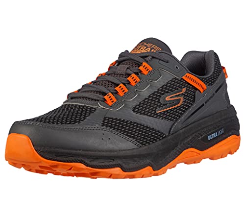 Skechers Herren GO Run Trail Altitude Sneaker, Dunkelgraues Leder mit orangefarbenem Rand, 45.5 EU von Skechers