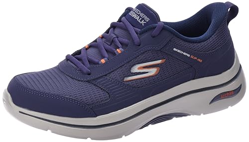 Skechers Herren Go Walk Arch Fit 2.0 Seared Sneaker, Navy and Orange Leather/Textile, 45.5 EU von Skechers