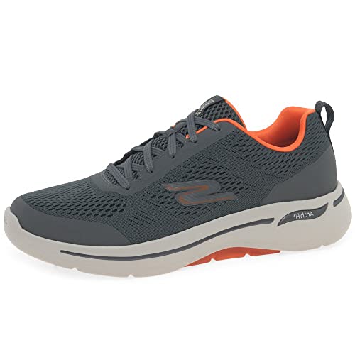 Skechers Herren Go Walk Arch Fit Idyllic Sneaker, Charcoal Textile Synthetic Orange Trim, 45.5 EU von Skechers