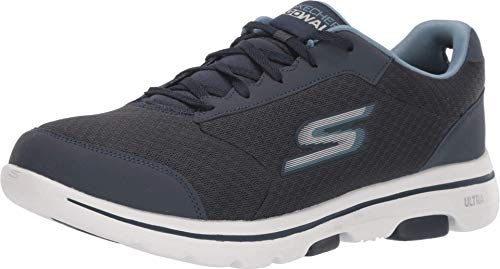 Skechers Herren Gowalk 5 Qualify – Sportlicher Netz-schnürschuh, Laufschuh, Sneaker, Marineblauer Textil-Synthetikbesatz, 44.5 EU Weit von Skechers