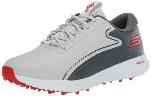 Skechers Herren Max 2 Arch Fit Wasserdichter Spikeless Golfschuh Sneaker, Grau/Rot, 41 EU von Skechers