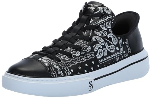 Skechers Herren Sneakers,Plimsolls, Black White Bandana Print Leather, 42 EU von Skechers