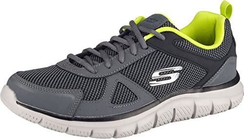 Skechers Herren Track BUCOLO Sneaker, Charcoal & Black Leather/Mesh/Lime Trim, 39 EU von Skechers