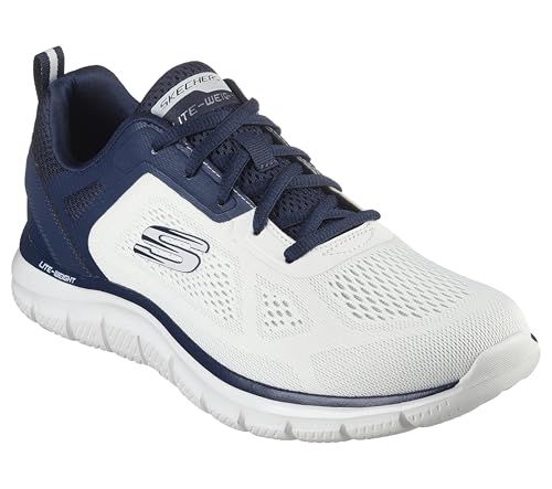 Skechers Herren Track Broader Sneaker, Off White Engineered Mesh Pu Navy Trim, 41.5 EU von Skechers