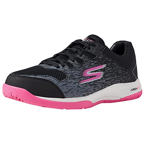 Skechers Damen Viper Court Pickleball Sneaker, Schwarzes Synthetisches Netzgewebe, Rosa Rand, 39 EU von Skechers