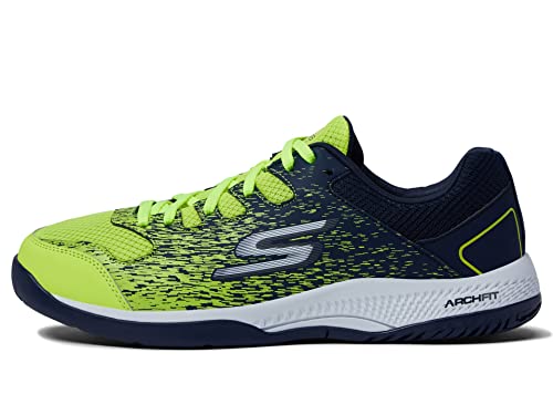 Skechers Herren Viper Court – Sportliche Pickleball-Schuhe für drinnen und draußen, mit Fußgewölbe-Unterstützung Sneaker, Gelb/Marineblau, 45.5 EU von Skechers