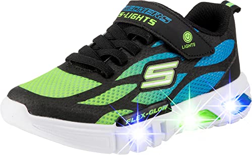 Skechers Jungen Flex-glow Dezlom Sneaker, Black Synthetic Textile Blue Lime Trim, 33 EU von Skechers