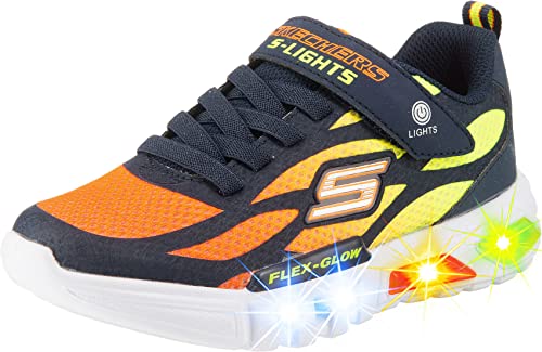 Skechers Jungen Flex-glow Dezlom Sneaker, Navy Synthetic Textile Orange Yellow Trim, 27.5 EU von Skechers