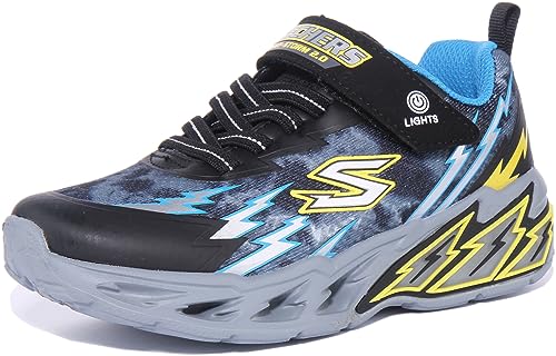 Skechers Jungen Light Storm 2.0 Fashion Sneakers, Black Textile Synthetic Blue Yellow Trim, 27.5 EU von Skechers