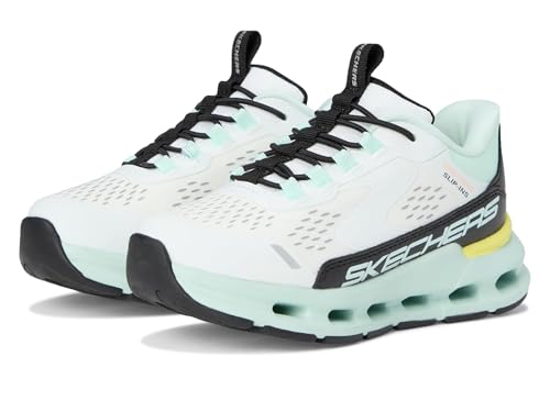 Skechers Mädchen Glide-Step + Vista Sneaker, White Synthetic/Black/Turquoise Trim von Skechers