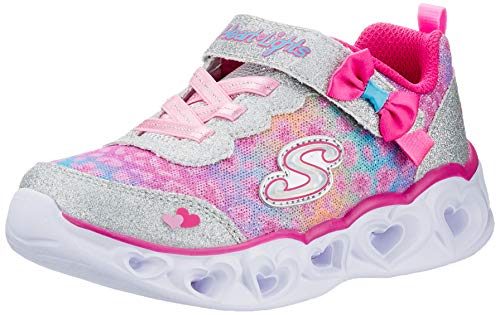 Skechers Mädchen Heart Lights Untamed Hearts sneakers,sports shoes, Silver Hot Pink Textile Pink Trim, 21 EU von Skechers