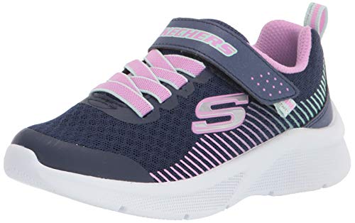 Skechers Mädchen Microspec Sneaker, Navy Mesh Lavender & Mint Trim, 33.5 EU von Skechers