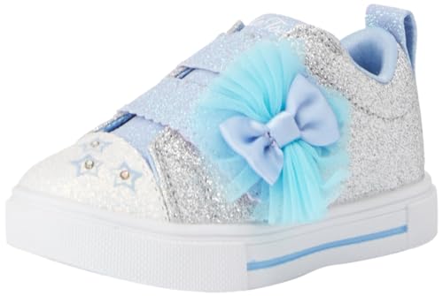 Skechers Mädchen Twinkle Toes Sneaker, Silberfarbenes Synthetikmaterial mit blauem Rand von Skechers