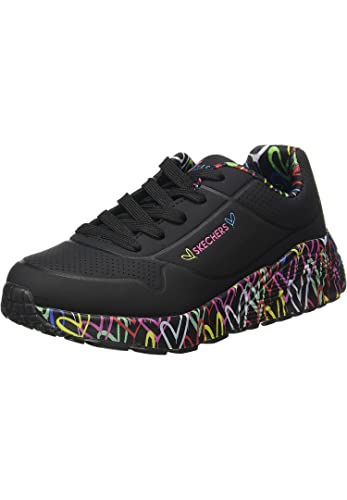 Skechers Mädchen Uno Lite Lovely Luv Sneaker, Black Synthetic Multi Trim, 27.5 EU von Skechers