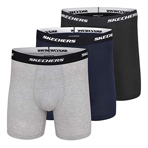 Skechers Men's 3-Pack Boxer Briefs, Black/Medium Grey Heather/Navy, M von Skechers