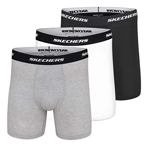 Skechers Men's 3-Pack Boxer Briefs, Black/Medium Grey Heather/White, L von Skechers