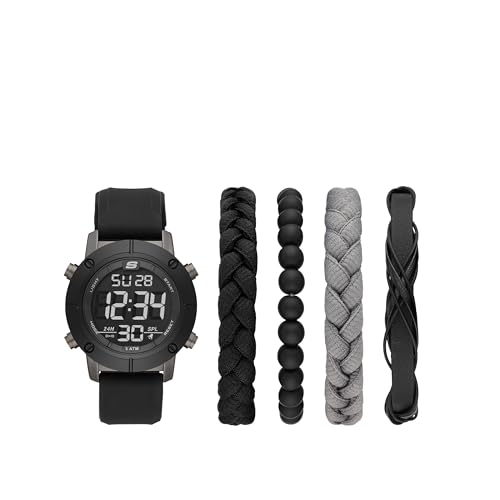 Skechers Men's Sets Quartz Digital Watch & Bracelet Gift Set, Color: Black Silicone Bracelet Set (Model: SR9053) von Skechers