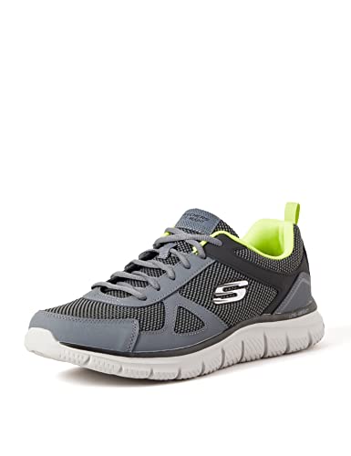 Skechers Herren Track BUCOLO Sneaker, Charcoal & Black Leather/Mesh/Lime Trim, 42.5 EU von Skechers