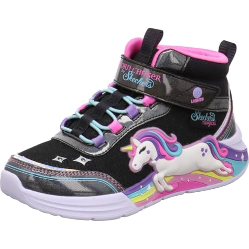 Skechers S Lights Unicorn Chaser Jumping Magic Kinder Hightop Sneaker Glitzer Schwarz mit Einhorn. schwarz Gr. 32 von Skechers
