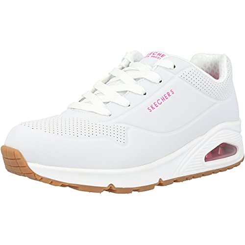 Skechers Mädchen Uno Stand on Air Sneaker, White Pu H Pink Trim, 27.5 EU von Skechers