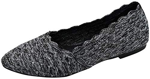 Skechers Women's Cleo-Scalloped Knit Skimmer Ballet Flat, Black/Charcoal, 11 M US von Skechers