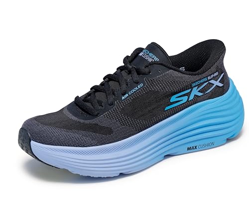 Skechers Women's Max Cushioning Endeavour Hallandale Hands Free Slip-ins Sneaker, Schwarz/Blau, 36.5 EU von Skechers